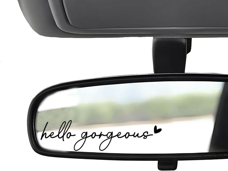 WCDHOR 2 x Hello Gorgeous Rearview Mirror Decal Water Bottle Stickers Affirmation Reminder Sticker Laptop Bumper Sticker Tumbler Vinyl Sticker Car Mirror Decal(Hello Gorgeous, Black) - Image 1